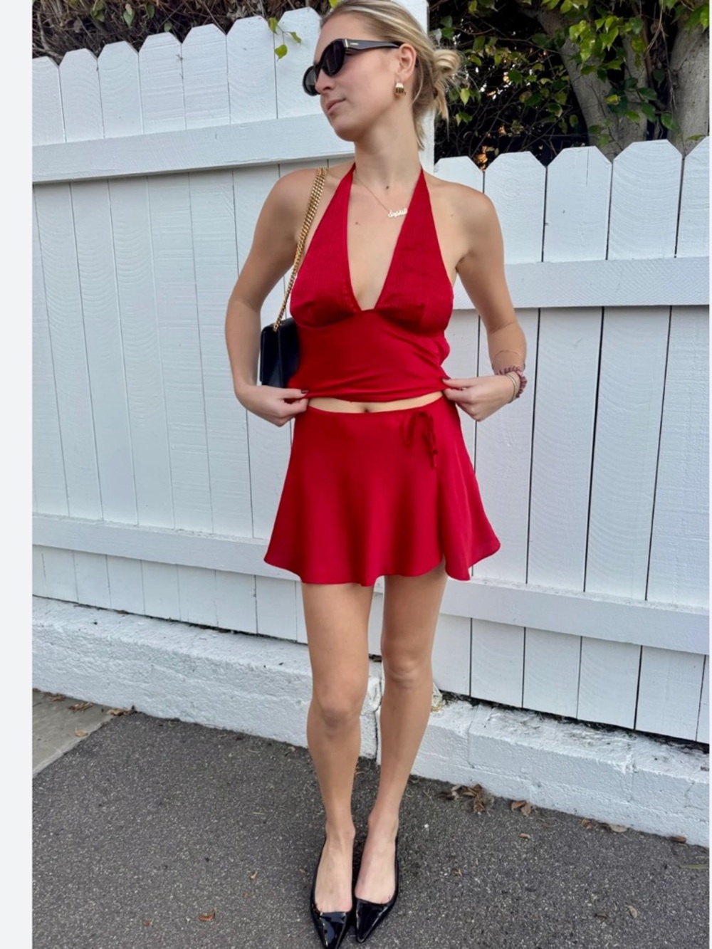 Mia Red Satin Halter Top & Skirt Size Large NWTS